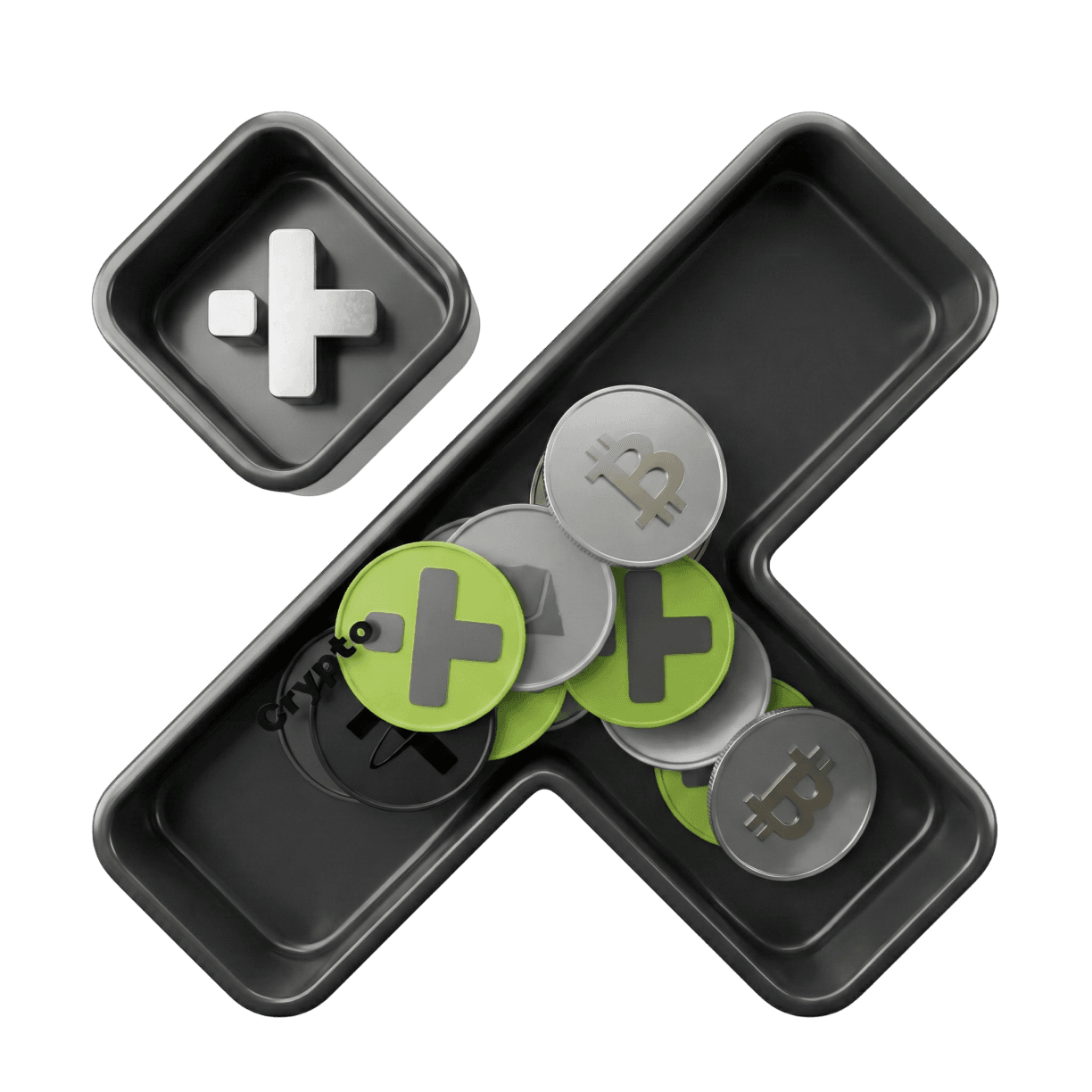 XT.COM chrome and green coin stack illustration