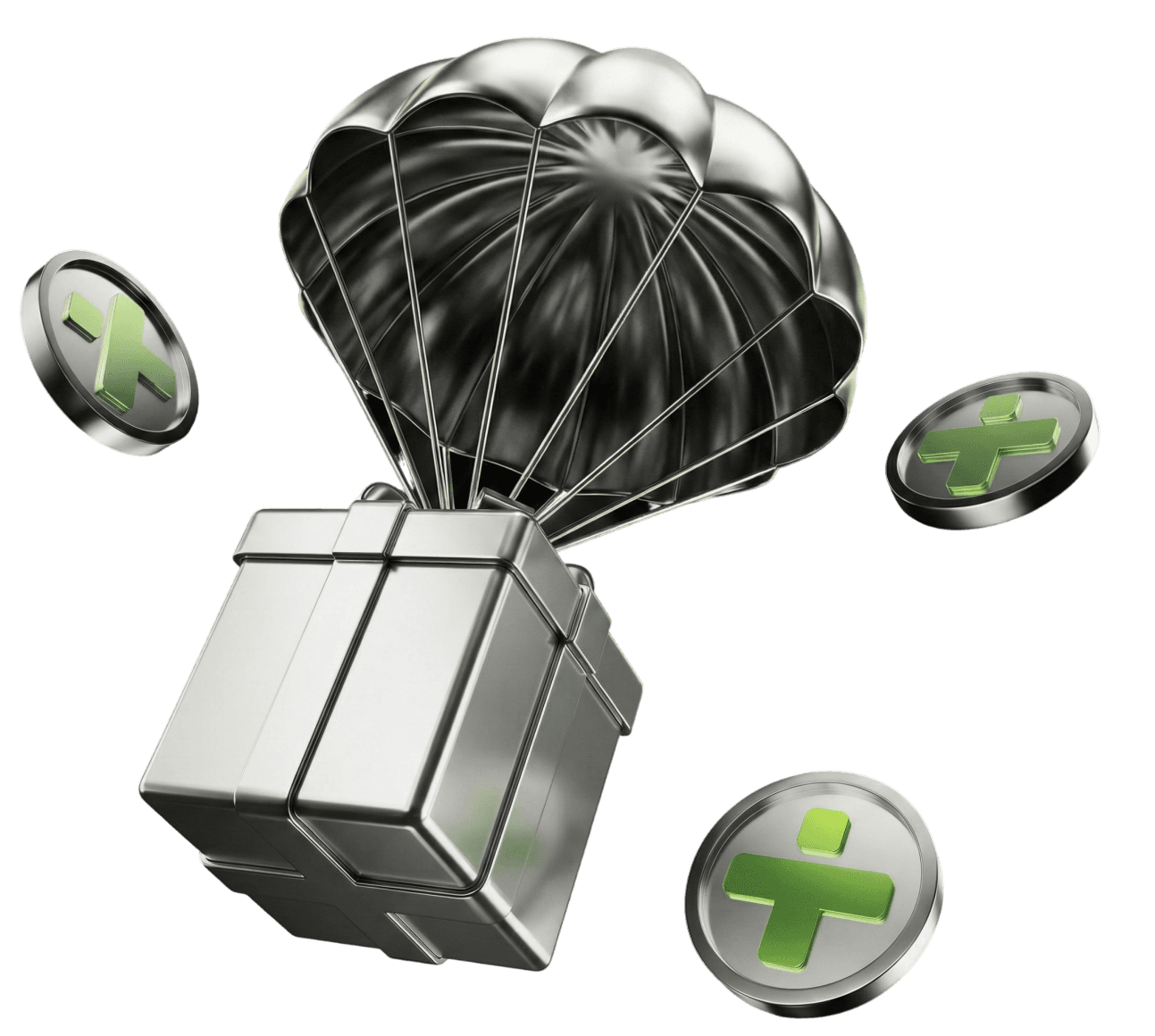 Parachute with XT coin crate — Community Airdrop illustration