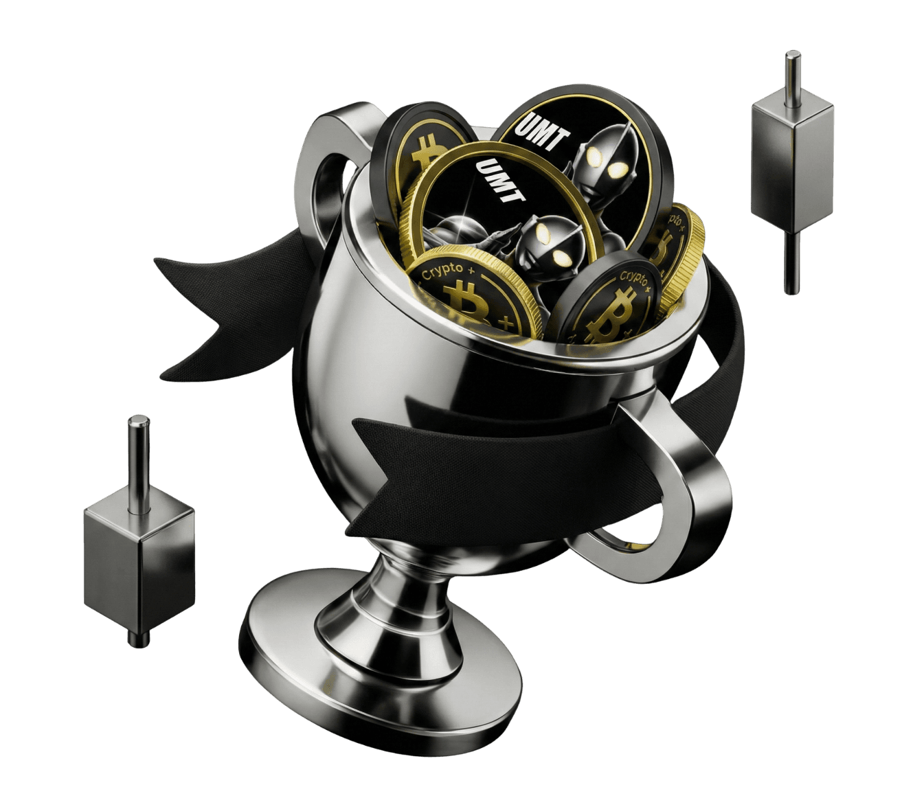 Chrome goblet filled with coin candles — Trading Competitions illustration